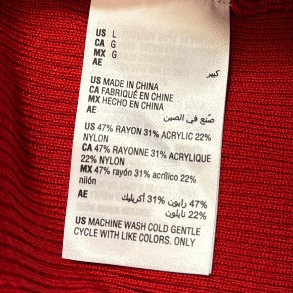 INC International Concepts Deep V Neck Red Ribbed Fitted Rayon Acrylic Women’s L - Picture 7 of 10